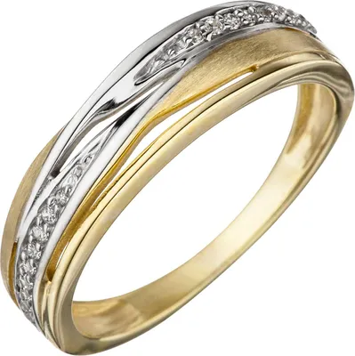 Produktbild von Gr. 58 Damen Ring 333 Gold Gelbgold bicolor teil matt mit Zirkonia Goldring