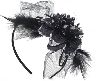 Produktbild von Gothic Haarreif mit schwarzer Rose, Federn & Tüll (Halloween Kostüm Accessoires)
