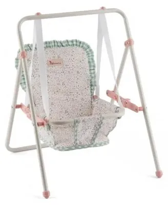 Produktbild von Puppenschaukel in Minttönen mit Blumenwiesenmuster, 51,5x37x42 cm, für 36-46 cm Puppen