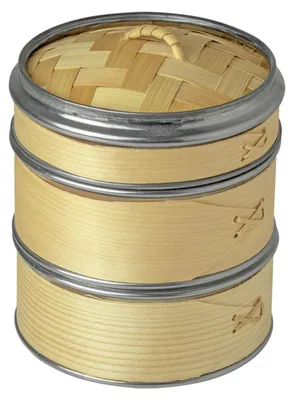 Produktbild von JADE TEMPLE Bambus Dampfgarer Set Ø 13cm, Steamer 3-teilig, 1 Set