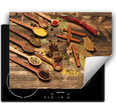 Produktbild von DarHaus Herdabdeckplatte 80x52 cm Anti Rutsch Matte Aufrollbar, Holz - Gewürze
