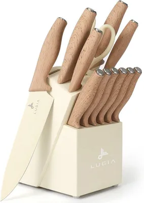 Image de Ensemble de couteaux de cuisine, 13 pièces, en acier inoxydable, avec bloc à couteaux, pour la cuisine