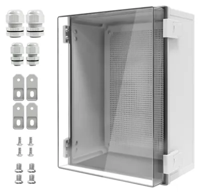 Productafbeelding van Verdeeldoos 400x300x180 mm, IP65, ABS kunststof, transparante schakelkast, voor buitengebruik