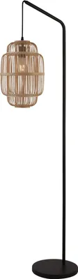Obrázek produktu pro Stojací lampa kov dřevo 160 cm černá přírodní E27 moderní