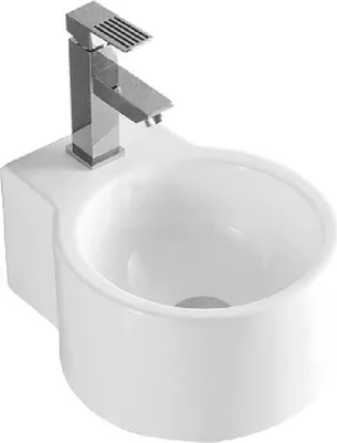 Produktbild von Aloni Design Handwaschbecken Waschtisch Rund Weiß mit Hahnloch 35 x 28 x 16 cm