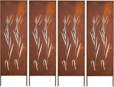 Produktbild von Sichtschutz Metal 4x - 160 x 50 cm - Edelrost - Rostoptik Sichtschutz für Garten - Sichtschutzelement - Sichtschutzwand - Gartendekoration Zaun Rost