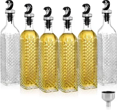 Immagine prodotto di 6 dispenser per bottiglie d'olio da 500 ml, a tenuta stagna, trasparenti, con tappo a scatto, per la cucina