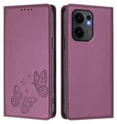 Produktbild von Lederhülle für Oppo Reno13 F 5G, Schmetterling Prägung Leder Brieftasche Schutzhülle mit Ständer Lila