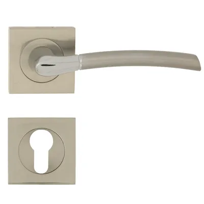 Produktbild von DOMINO Türgriff Drückergarnitur PZ - Profilzylinder Set | quadratische Rosette| Türklinke für Zimmertür, Bürotür, Kellertür & Innentür| Türbeschläge aus Aluminium| Chrom/Nickel  |PRESTO-QR M6/M9