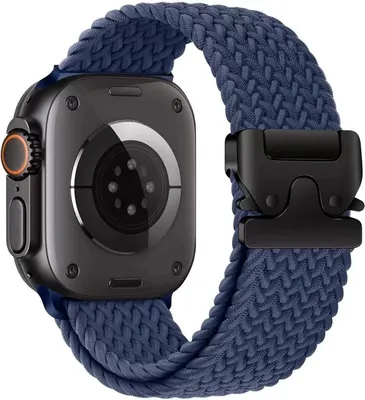 Produktbild von Stravo Elastisches Nylon-Uhrenarmband – für Apple Watch Ultra 49 mm, Serie 46/45/44/42 mm & SE – Atmungsaktiv mit Doppelknotenverschluss – Blau
