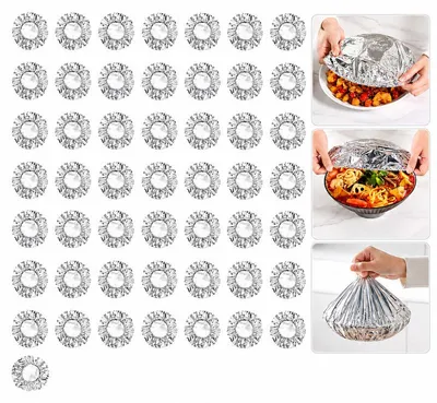 Produktbild von 50er Set, Wiederverwendbare Alufolien-Abdeckhauben Isolierhauben für Schüsseln & Teller, Lebensmittelabdeckung zum Warmhalten & Frischhalten
