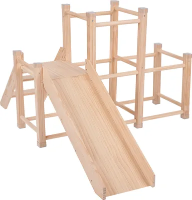 Obrázok produktu pre KiddyMoon Drevené detské ihrisko so šmýkačkou Lezecká veža s preliezačkou pre batoľatá do detskej izby Montessori, béžová