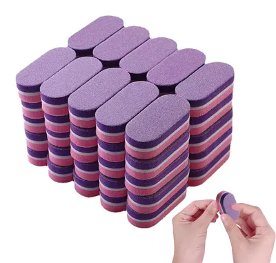 Produktbild von Mini-Nagelfeilenblock, 100/180 Körnung, Schwamm-Nagelpuffer für Acrylnägel, doppelseitiger Polierblock für Maniküre-Werkzeuge, Rosa/Lila