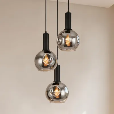 Produktbild von home24 Pendelleuchte Rund - Gusseisen / Rauchglas - Schwarz - 3-flammig