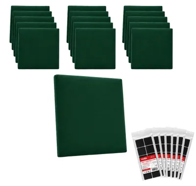 Produktbild von STEGU Polsterpaneel-Set 16× Quadrat 30x30 cm inkl. Klettband Kopfteil Velours Dunkelgrün