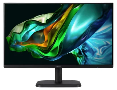 A computer monitor displaying a colorful abstract image.