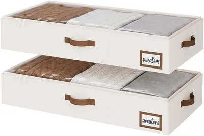 Productafbeelding van Opbergbox onder het bed - Set van 2 - Groot - Met transparant deksel - Ivoorwit