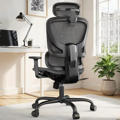 Obrázek produktu pro Ergonomická kancelářská židle s vysokou opěradlem, počítačová židle s prodyšnou síťovinou, bederní opěrkou, 3D podloketníky, dvojitou opěradlem a nastavitelnou hlavovou opěrkou