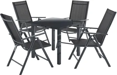 Produktbild von Juskys Aluminium Gartengarnitur Milano Gartenmöbel Set mit Tisch und 4 Stühlen Dunkel-Grau mit schwarzer Kunstfaser Alu Sitzgruppe Balkonmöbel