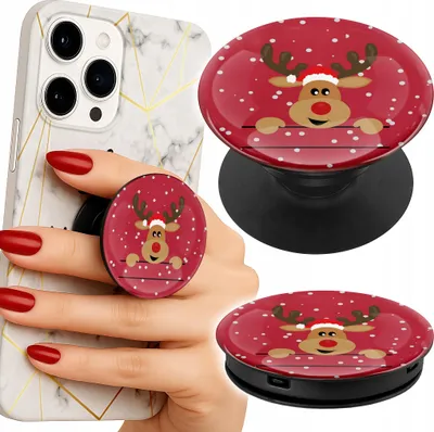 Zdjęcie produktu dla Uchwyt Do Telefonu Popsocket Na Palce/Stojak Świąteczny Renifer Mikołaj