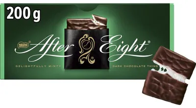 Produktbild von After Eight Pure Chocolade Pralines, 200 g, Dunkle Schokoloade, 24 Stück(e), Vereinigtes Königreich, 73 kcal, 2,2 g