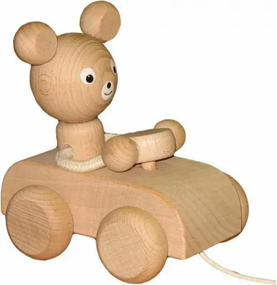 Image de Miva Ours en voiture à tirer en bois - Jouet éducatif