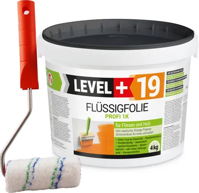 Produktbild von Flüssigfolie 4kg Profi Abdichtung Innen Außen Fliesen Holz+Farbroller 10cm RM19