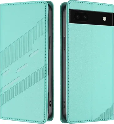 Produktbild von Hülle für Google Pixel 6A, Kunstleder Brieftaschen Handyhülle mit Kartenfach und Standfunktion Türkis