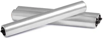 Three silver rollers are arranged diagonally on a white background.