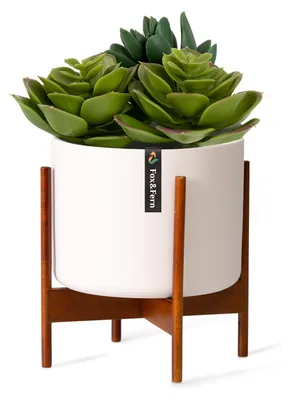 Produktbild von Fox & Fern Pflanzenständer mit Blumentopf, Stylischer Blumenständer Holz, Stabiler Plant Stand, Pflanzenständer aus Nachhaltigem Holz, Blumentopf Ständer aus Akazienholz, Blumenständer Modern