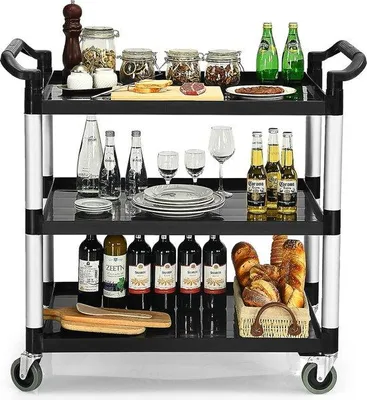 Produktbild von Multifunktionelle Servierwagen mit Griffen und 4 Rädern, für Küche, Büro, Heimwerkstatt, Metalltrolley, schwarzer Servierwagen