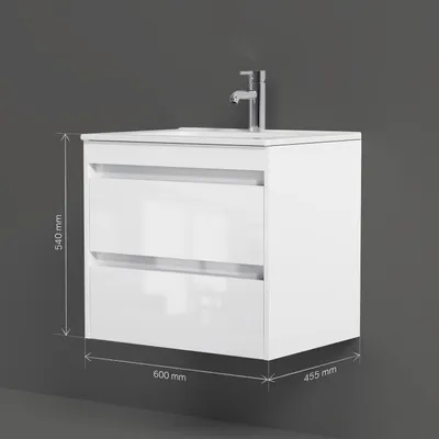 Produktbild von AM.PM Badmöbel Set Badezimmerschrank Hängender Waschbecken mit Unterschrank mit Soft Close, wandhängend, mit 2 Schubladen, Farbe Weiß, als Flachpaket