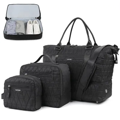 Produktbild von Reisetasche Set Damen , 46x23x35cm Weekender Handgepäck Tasche mit Schuhfach & Nassfach, mit Kosmetiktasche en Kulturbeutel, Sporttasche, Kliniktasche