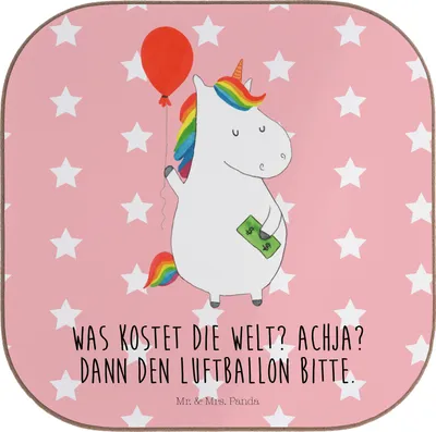 Produktbild von Mr. & Mrs. Panda Getränkeuntersetzer Einhorn Luftballon - Rot Pastell - Geschenk, Untersetzer für Gläser, Geld, Freude, Tischschoner, Unicorn, gläseruntersetzer, Coaster
