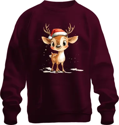 Produktbild von Weihnachtsrentier Aquarell Süß Santa Hut Geschenk Kinder Niedlich Uni Sweatshirt Pullover, Burgundy, 3XL