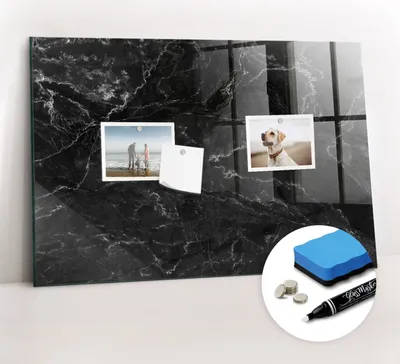 Produktbild von Magnetpinnwand Memoboard - Zubehörsatz - Weißer Marker + Schwamm + Magnete - 60 x 40 cm - Schwarzer Marmor