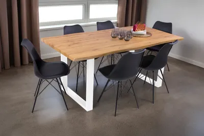 Produktbild von Esstisch Baumkante Holz-Optik Wildeiche 180 x 90 U-Gestell weiß JOSY