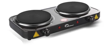Doppelkochplatte 2000 W, 2 Platten Ø 155 mm, kompakt, schwarz