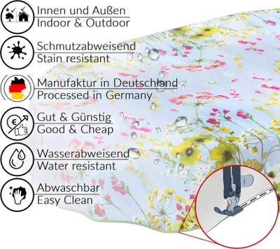 Produktbild von Tischdecke Wachstuch Blumen Grün Robust Wasserabweisend Oval Breite 140 cm Länge 160 cm