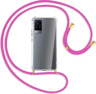 Produktbild von Handykette Backcover-Schutzhülle mit Band (Metall goldfarben) für vivo X60 Pro - hot pink