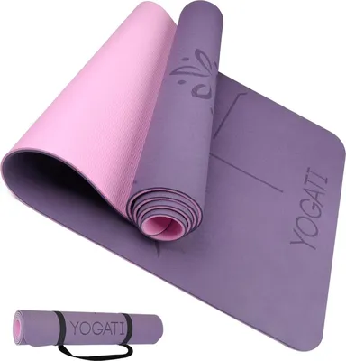 Produktbild von Yogamatte aus TPE in Lila, 183 x 61 cm, 6 mm dick, rutschfest mit Ausrichtungsmarkierungen