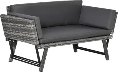 Produktbild von Polyrattan Gartensofa 2 Sitzer Gartenmöbel Loungesofa Gartenbank Gartenliege klappbar Armlehnen Stahl Grau 129 x 63 x 67 cm