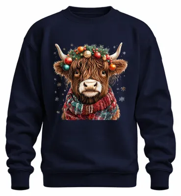 Produktbild von Highland Kuh Weihnachten Schal süß Schottisches Hochlandrind Sweatshirt Pullover, Navy, XXL