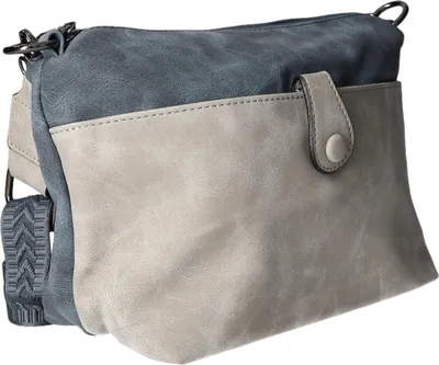 Produktbild von Blaue Schultertasche DI-2007 aus glattem Kunstleder mit Reißverschluss 29x19x10 cm