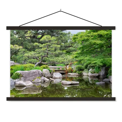 Produktbild von MuchoWow® Textilposter Japanisch - Natur - Wasser - Steine - Bäume 120x80 cm mit schwarzem Rahmen - Wanddeko