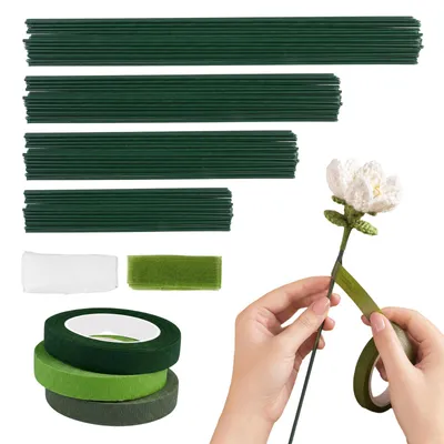 Blumendraht-Set, 100 Stück, 2 mm, grün, mit Bändern, flexibel, für DIY
