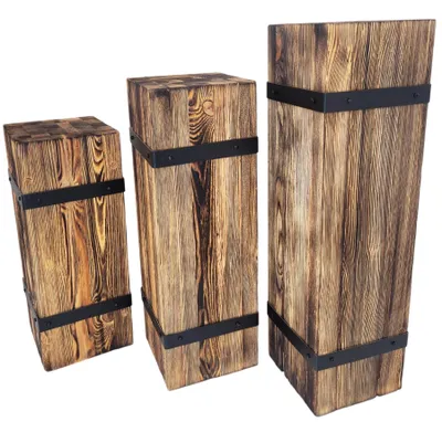 Image de Lot de 3 colonnes décoratives en bois – supports pour fleurs, brûlés à la flamme