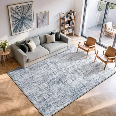 Wasbarer Teppich 160x200 cm, abstrakt hellblau/multi, Anti-Rutsch