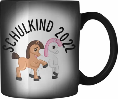Produktbild von Trendation - Schulkind 2022 Pferde Einschulung Mädchen Geschenk Farbwechsel Zauber-Tasse Schulstart 1. Schultag Schuleinführung Schulanfang Geschenkidee 2022 Schulkind Pferde Einhorn Grafik (Schwarz)