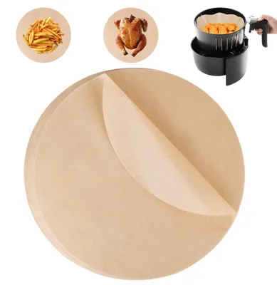 Produktbild von 200 Stück Backpapier Ø 30 cm für Heißluftfritteusen, rundes Backpapier für Heißluftfritteusen, hitzebeständiges, antihaftbeschichtetes Silikon-Backpapier für Pizza, Backofen, Heißluftfritteuse, Pfanne und Grill